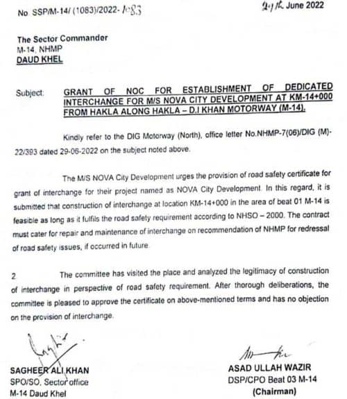 Nova City Islamabad Interchage Approval